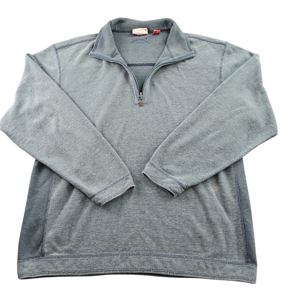 Tommy Bahama Quarter Zip Pullover Men's XL Light Gray Tencel Blend Long Sleeve